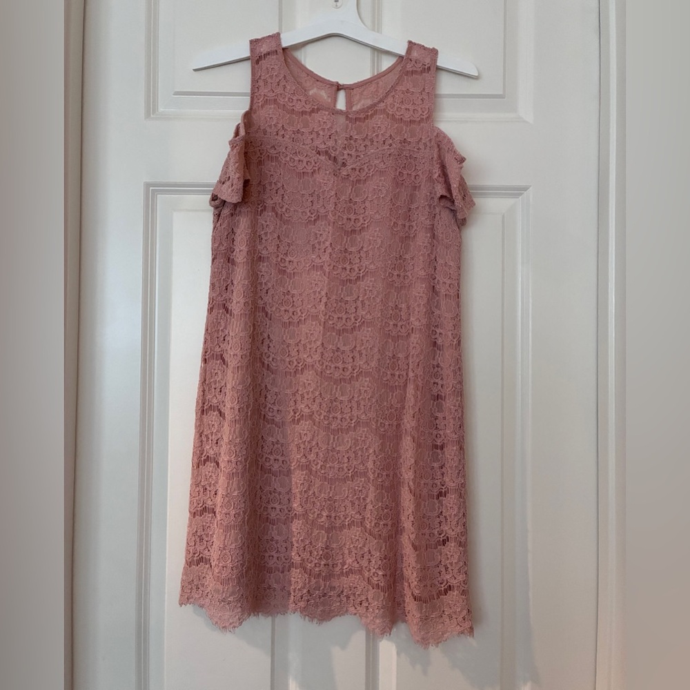 Monteau Pink Cold shoulder Lace Dress
